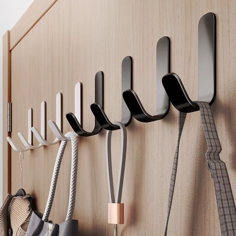 Стенна закачалка с безпробивно лепило — товароносеща за баня и кухня; Материал: Желязо; Монтаж: без пробиване; Стил: модерен минимализъм; Тегло: 90 g за 5 броя