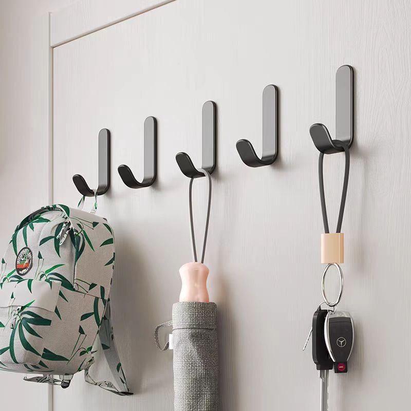 Стенна закачалка с безпробивно лепило — товароносеща за баня и кухня; Материал: Желязо; Монтаж: без пробиване; Стил: модерен минимализъм; Тегло: 90 g за 5 броя