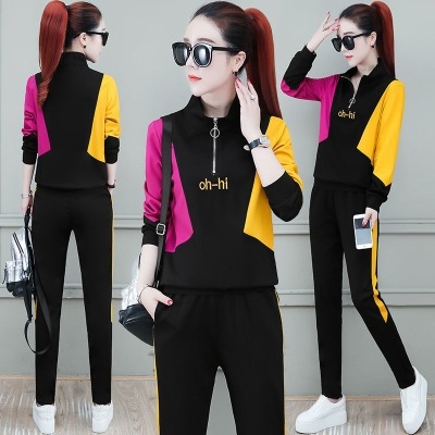 Costum casual pentru femei, cu pantaloni, poliester, conținut 90-95% poliester, panouri colaj, mâneci lungi