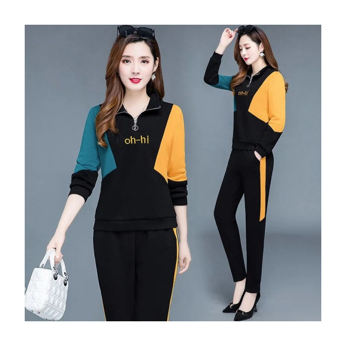 Costum casual pentru femei, cu pantaloni, poliester, conținut 90-95% poliester, panouri colaj, mâneci lungi