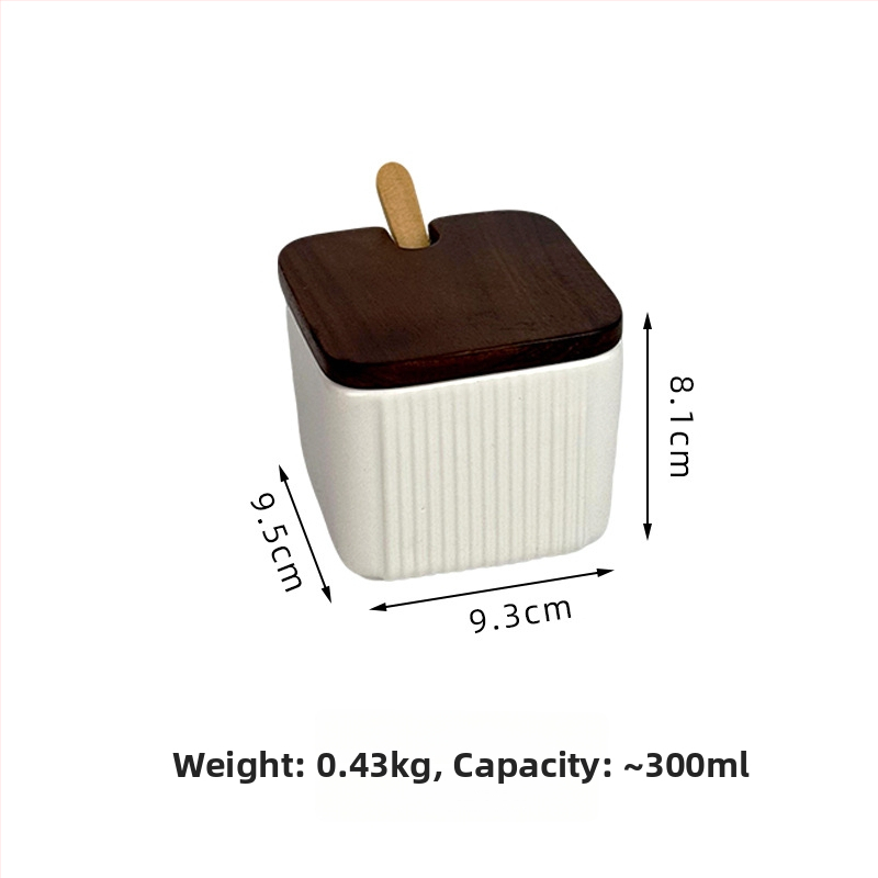 Set ceramic pentru condimente, uz casnic — stil light luxury, design pătrate cu dungi verticale, borcan de sare, imprimare logo și personalizare