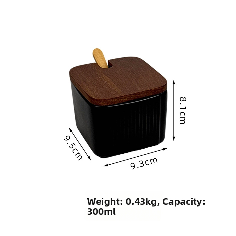 Set ceramic pentru condimente, uz casnic — stil light luxury, design pătrate cu dungi verticale, borcan de sare, imprimare logo și personalizare