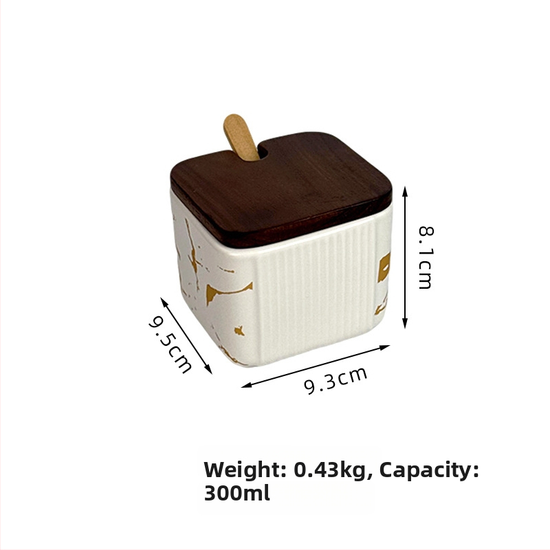 Set ceramic pentru condimente, uz casnic — stil light luxury, design pătrate cu dungi verticale, borcan de sare, imprimare logo și personalizare