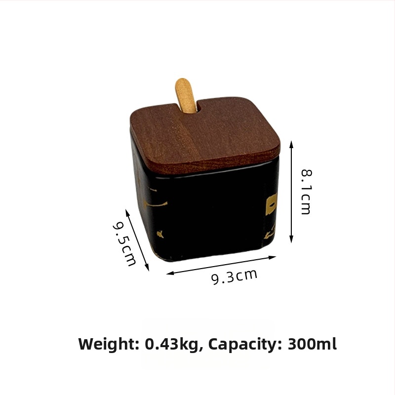 Set ceramic pentru condimente, uz casnic — stil light luxury, design pătrate cu dungi verticale, borcan de sare, imprimare logo și personalizare