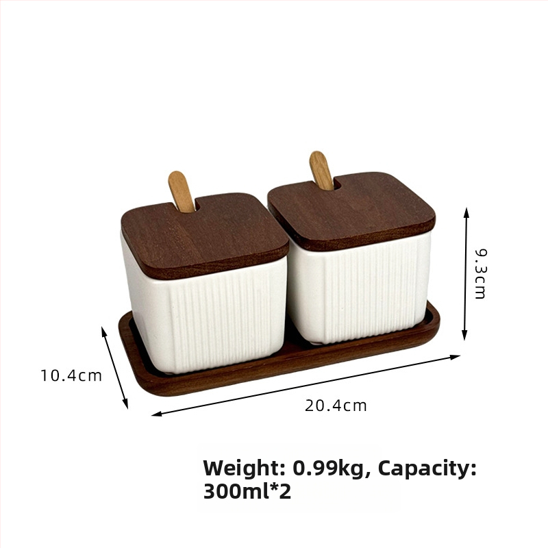 Set ceramic pentru condimente, uz casnic — stil light luxury, design pătrate cu dungi verticale, borcan de sare, imprimare logo și personalizare