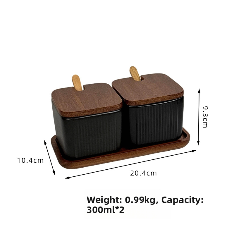 Set ceramic pentru condimente, uz casnic — stil light luxury, design pătrate cu dungi verticale, borcan de sare, imprimare logo și personalizare