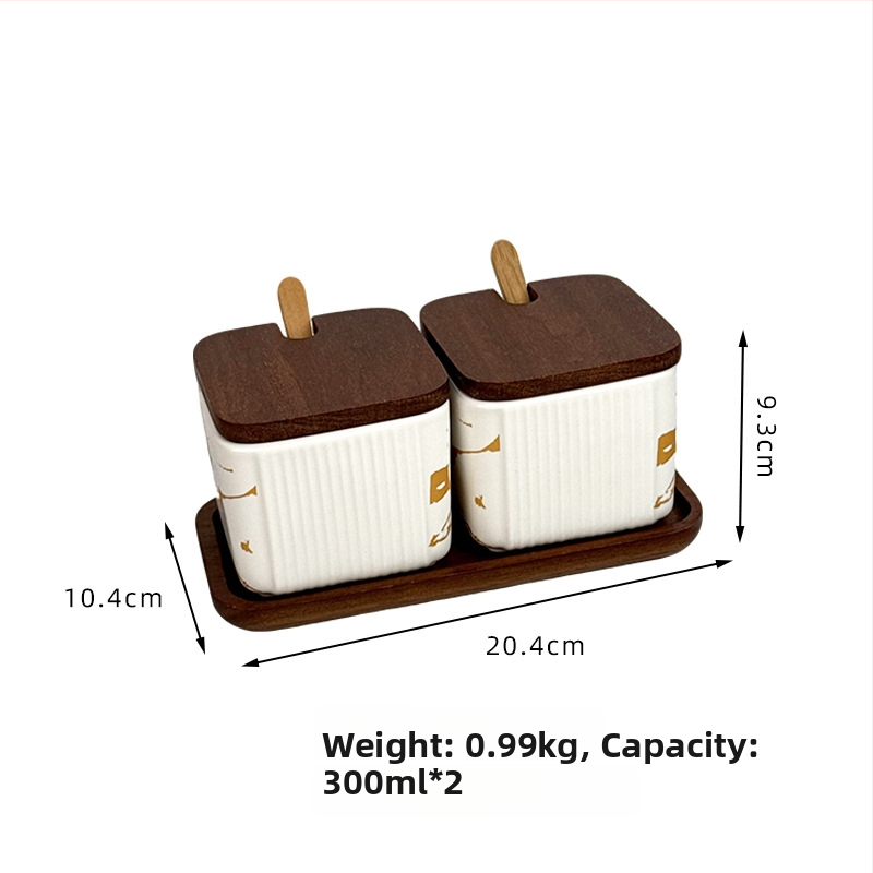 Set ceramic pentru condimente, uz casnic — stil light luxury, design pătrate cu dungi verticale, borcan de sare, imprimare logo și personalizare