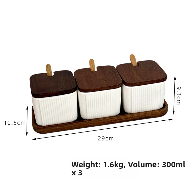 Set ceramic pentru condimente, uz casnic — stil light luxury, design pătrate cu dungi verticale, borcan de sare, imprimare logo și personalizare