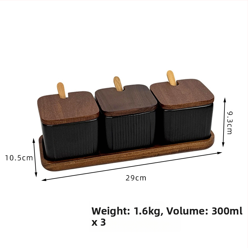 Set ceramic pentru condimente, uz casnic — stil light luxury, design pătrate cu dungi verticale, borcan de sare, imprimare logo și personalizare