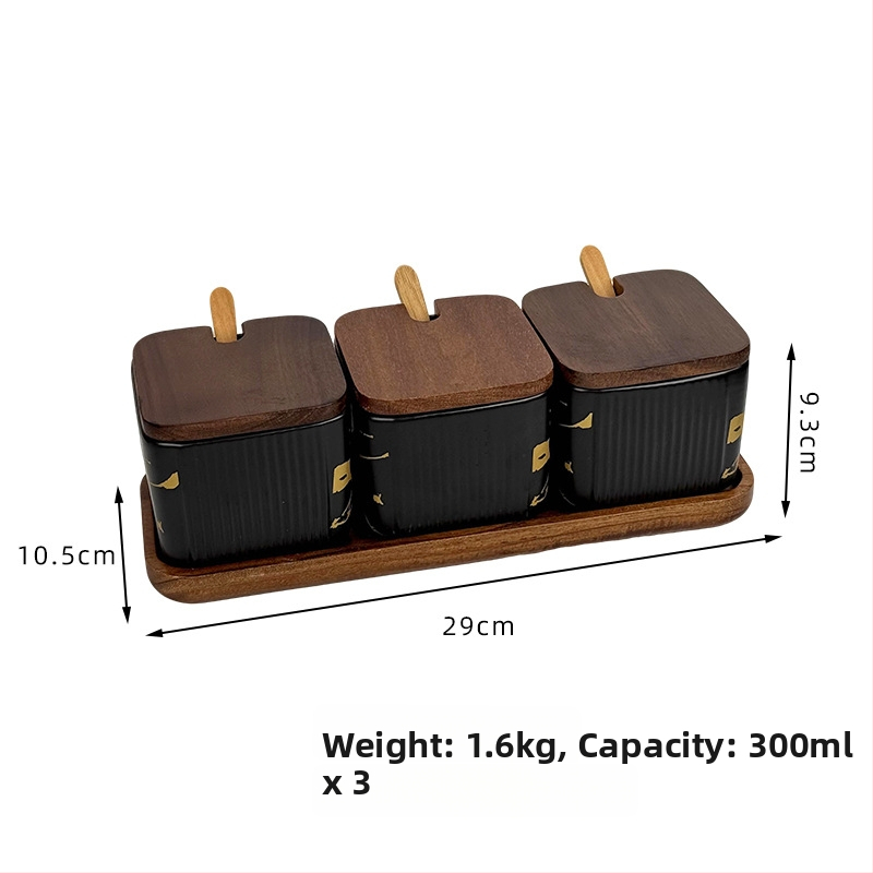 Set ceramic pentru condimente, uz casnic — stil light luxury, design pătrate cu dungi verticale, borcan de sare, imprimare logo și personalizare