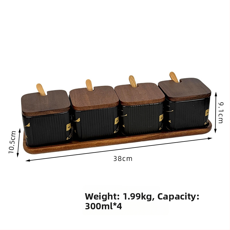 Set ceramic pentru condimente, uz casnic — stil light luxury, design pătrate cu dungi verticale, borcan de sare, imprimare logo și personalizare