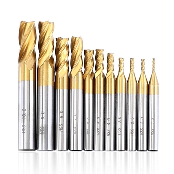 End Mill за алуминий, HSS, четирирезбована, титаново покритие, прав штанга, лицева фреза