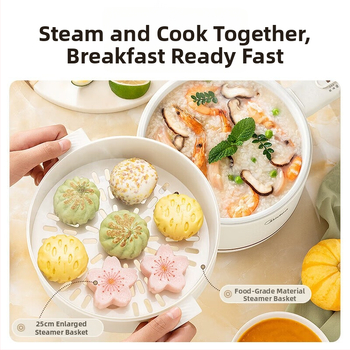 MC-XZE2017 Elektrická varná nádoba s parnou vložkou, kapacita do 2 l, 2 vrstvy, vnútorný tank z nehrdzavejúcej ocele, mechanické ovládanie, gril a shabu-shabu, pre 4–5 porci