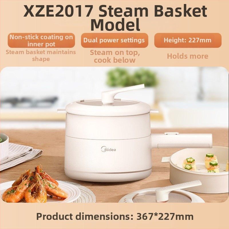 MC-XZE2017 Elektrická varná nádoba s parnou vložkou, kapacita do 2 l, 2 vrstvy, vnútorný tank z nehrdzavejúcej ocele, mechanické ovládanie, gril a shabu-shabu, pre 4–5 porci