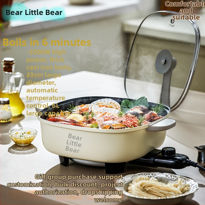 Little Bear elektrická hot pot s objemom 6 l, výkonom 1500 W, vnútorný hrniec z liateho kovu, nastaviteľná teplota a ochrana proti suchému varu
