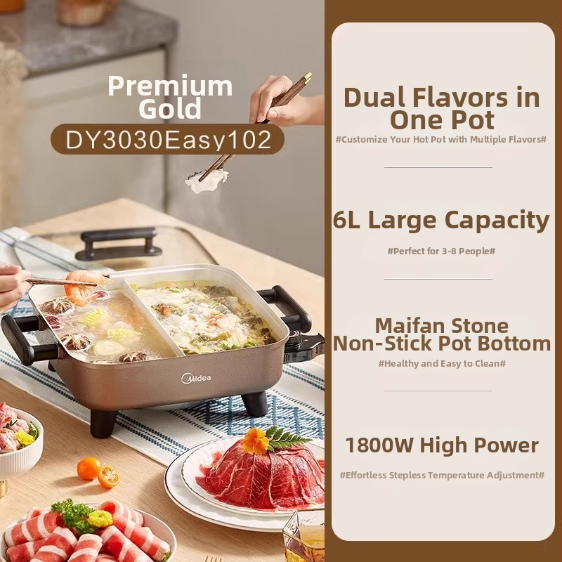 Midea električna lonac s dvjema komorama, višestruka all-in-one, 5–6 L, 1201–1500 W, za 3–4 porcije, regulacija temperature, upravljanje gumbom