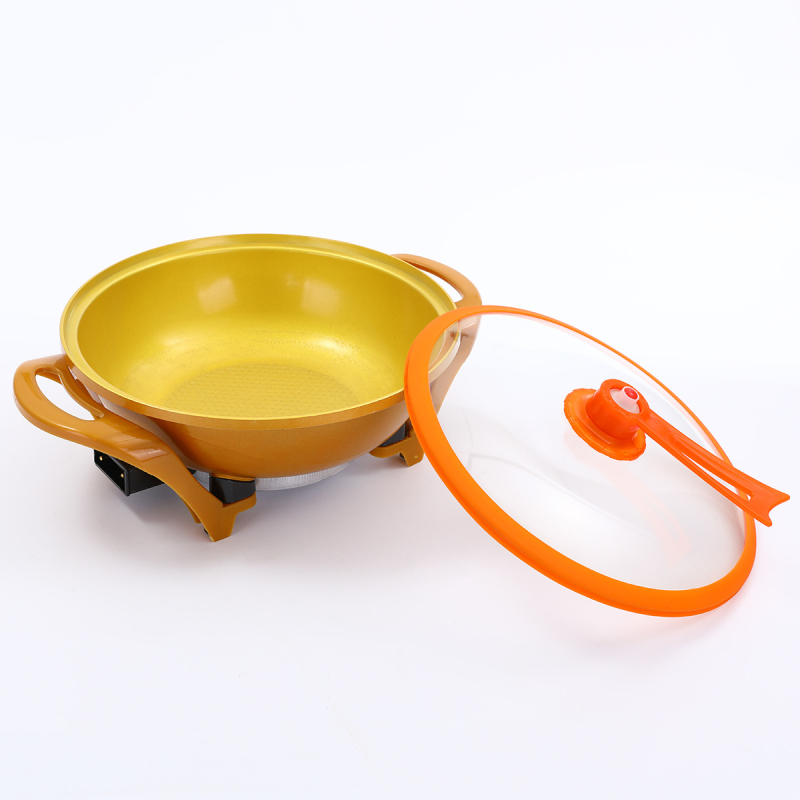 Πολυλειτουργικός ηλεκτρικός γουόκ με καπάκι από γυαλί κενού — Αλουμινίου κράμα, 220V, 1500W, μη κολλητικό τηγάνι, λειτουργίες: ατμός, σοτάρισμα, βράσιμο, στιφάδο