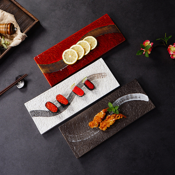 Tanjur za sushi (japanski stil, porcelan, kvadratni oblik, mikrovalna pećnica sigurna, glazirana površina)