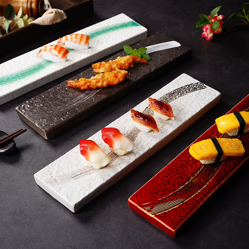Tanjur za sushi (japanski stil, porcelan, kvadratni oblik, mikrovalna pećnica sigurna, glazirana površina)