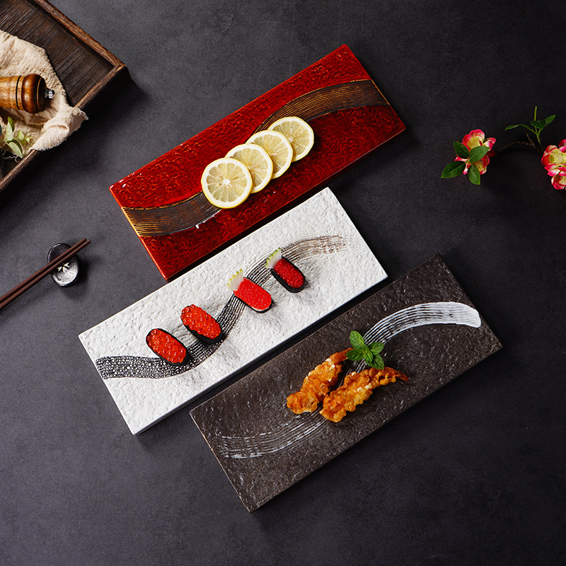 Tanjur za sushi (japanski stil, porcelan, kvadratni oblik, mikrovalna pećnica sigurna, glazirana površina)