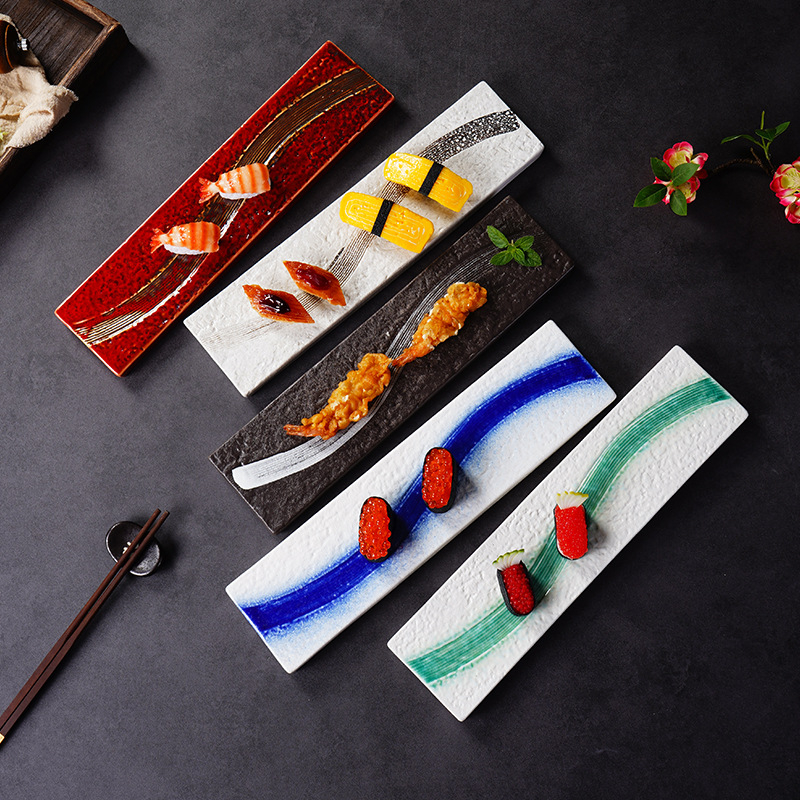 Tanjur za sushi (japanski stil, porcelan, kvadratni oblik, mikrovalna pećnica sigurna, glazirana površina)