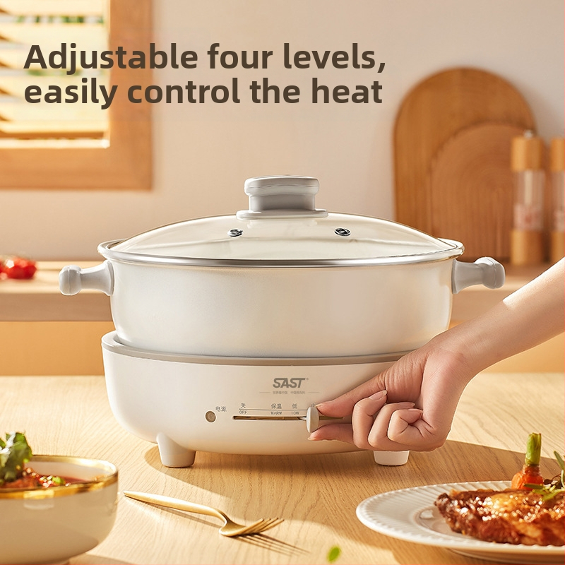 SAST Odnímateľný elektrický viacúčelový hrniec s vnútorným Maifan kameňom, 6 l, 1200–1500 W, funkcie: vyprážanie, varenie, dusenie, hot pot