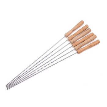 Frigărui din oțel inoxidabil cu mâner din lemn, set de 24 bucăți, rotunde