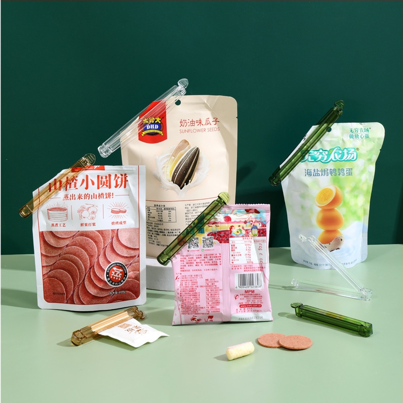 Xihui Priehľadný uzatvárací klip na občerstvenie — 5-pack, uzáver na kuchynské vrecká na čaj a práškové mlieko (Moderný minimalistický štýl)