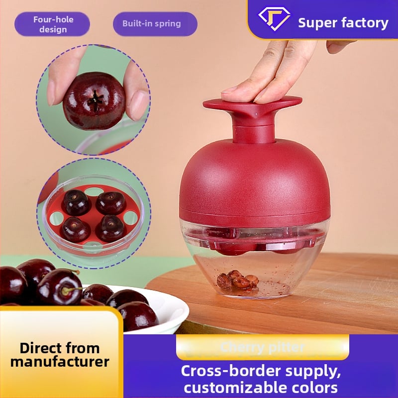 Четириточков push-тип мултифункционален питър за череши за домашна кухня, ABS+PS и 201 неръждаема стоманена пружина, възможност за печат на лого