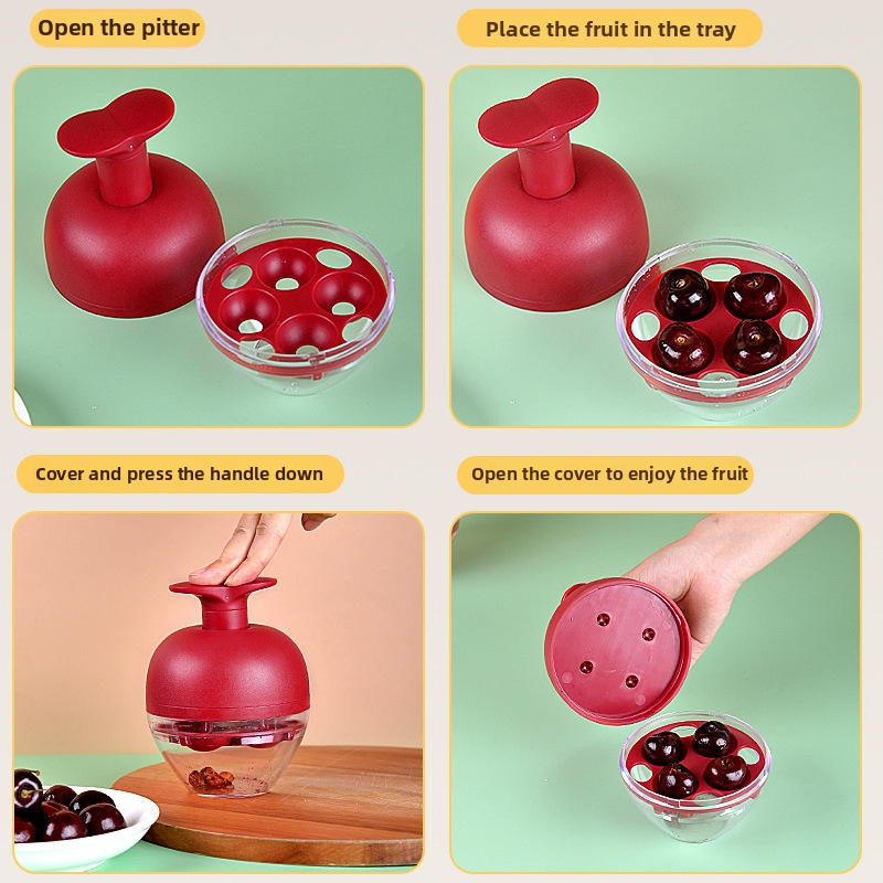 Четириточков push-тип мултифункционален питър за череши за домашна кухня, ABS+PS и 201 неръждаема стоманена пружина, възможност за печат на лого