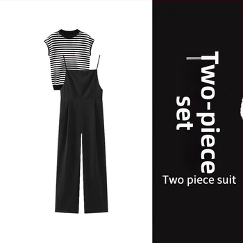 Dvodijelni set: prugasti top s kratkim rukavima i široke hlače, urbani elegantan stil