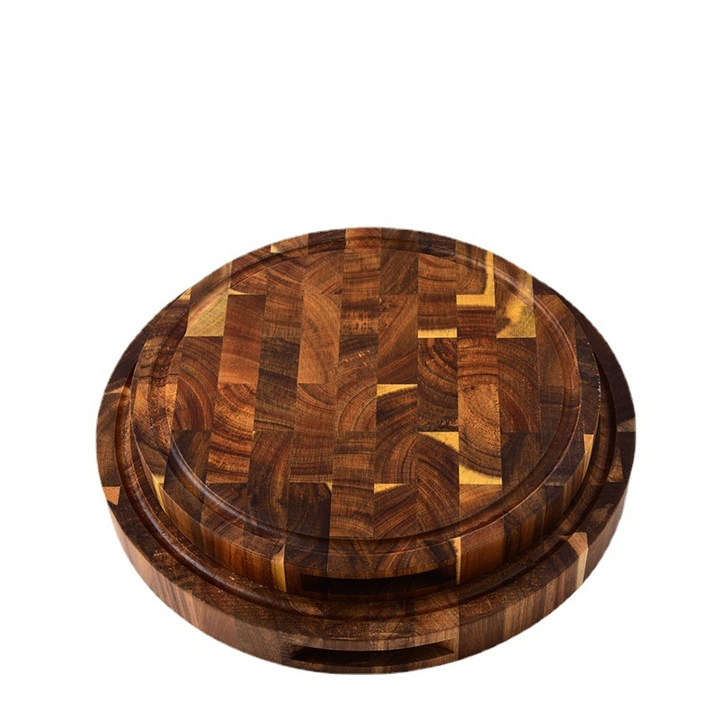 Tocător rotund din lemn de acacia, lemn masiv, gros, cu două fețe, pentru bucătărie, pâine și fructe