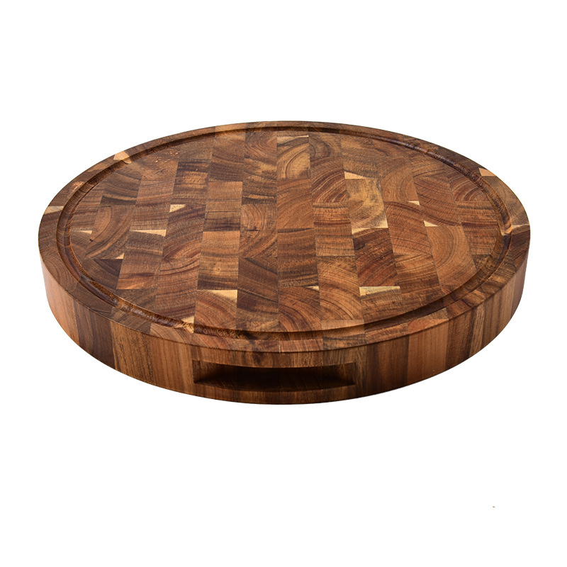 Tocător rotund din lemn de acacia, lemn masiv, gros, cu două fețe, pentru bucătărie, pâine și fructe