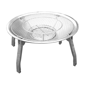 Set din oțel inoxidabil pentru grătar, cu tavă circulară/șemineu portabil și pliabil, pentru interior și exterior, 1,7 kg