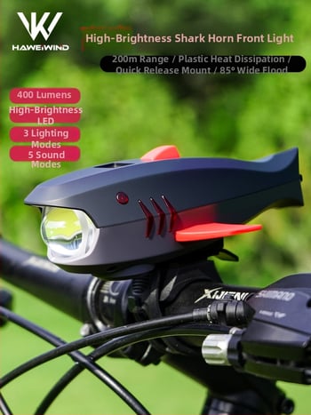 HAWEIWIND Prednje svjetlo za bicikl i zvono u obliku ajkule – MTB oprema