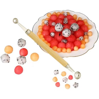 Lingură pentru fructe pentru copii, instrument de bucătărie cu formă de platou, Material: 420 oțel inoxidabil + ABS + fag, Logo personalizat