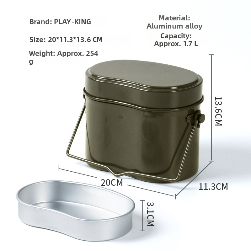 Vanjski njemački kutija za obrok – aluminijska legura, prijenosna i ultra lagana, dvostruka namjena, podijeljena, s ručkom; 254 g; pogodno za 1–3 osobe