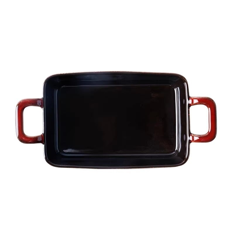 Tavă ceramică de copt cu două urechi, stil retro, formă neregulată, compatibilă cu cuptorul și cu microundele