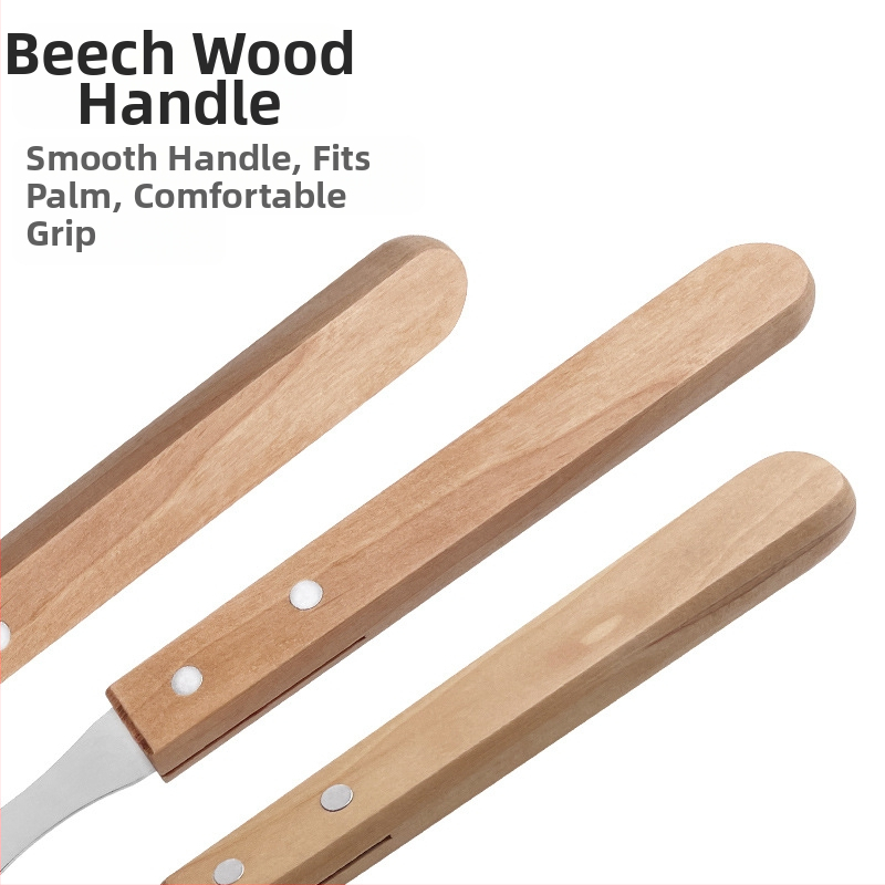 Sada nástrojov na grilovanie pre vonkajšie prostredie s nehrdzavejúcou oceľou a drevenými rukoväťami - nôž, kliešte, vidlička, špachtľa