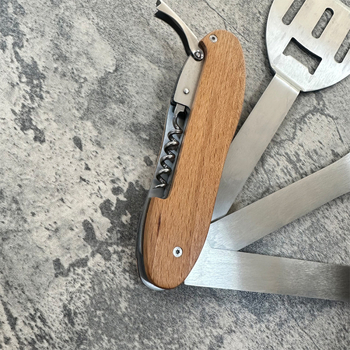 Set BBQ din oțel inoxidabil, multifuncțional, cu perie pentru ulei, furculiță, spatulă și lopată – portabil, pliabil pentru grătar în aer liber