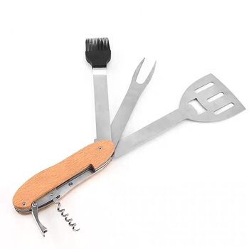Set BBQ din oțel inoxidabil, multifuncțional, cu perie pentru ulei, furculiță, spatulă și lopată – portabil, pliabil pentru grătar în aer liber