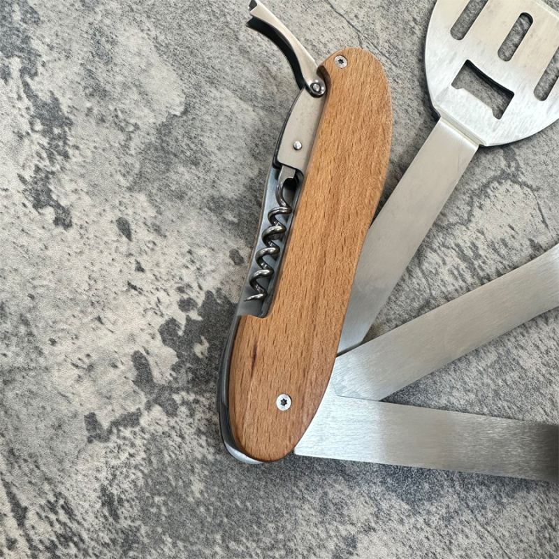 Set BBQ din oțel inoxidabil, multifuncțional, cu perie pentru ulei, furculiță, spatulă și lopată – portabil, pliabil pentru grătar în aer liber