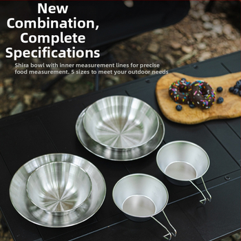 Комплект чинии от неръждаема стомана 304 за открито, преносим, шестчленен комплект за 2–3 човека