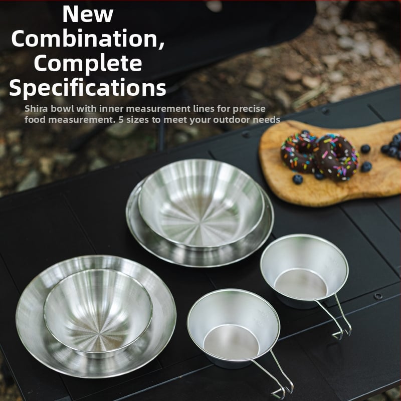 Комплект чинии от неръждаема стомана 304 за открито, преносим, шестчленен комплект за 2–3 човека