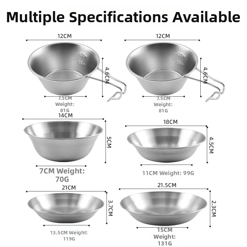 Комплект чинии от неръждаема стомана 304 за открито, преносим, шестчленен комплект за 2–3 човека