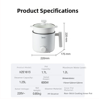 Midea elektrický hrniec s nepriľnavým vnútorným nádobou, objem do 2 L, pre 2–3 osoby, ovládanie gombou, model XZE1613