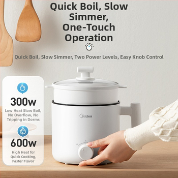 Midea elektrický hrniec s nepriľnavým vnútorným nádobou, objem do 2 L, pre 2–3 osoby, ovládanie gombou, model XZE1613