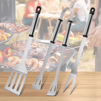 Set de unelte pentru grătar din oțel inox 410, 3 piese (clemă, furculiță și spatulă) — Modelul 02, 50 bucăți pe cutie