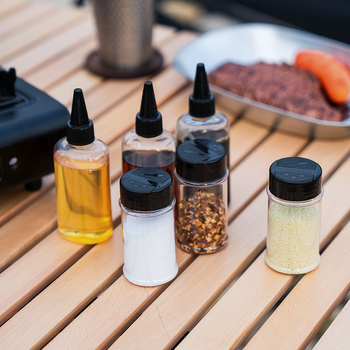 Set de recipiente pentru condimente pentru camping, cu geantă de depozitare din pânză și 6 sticle de plastic – portabil, ecologic, dublu scop