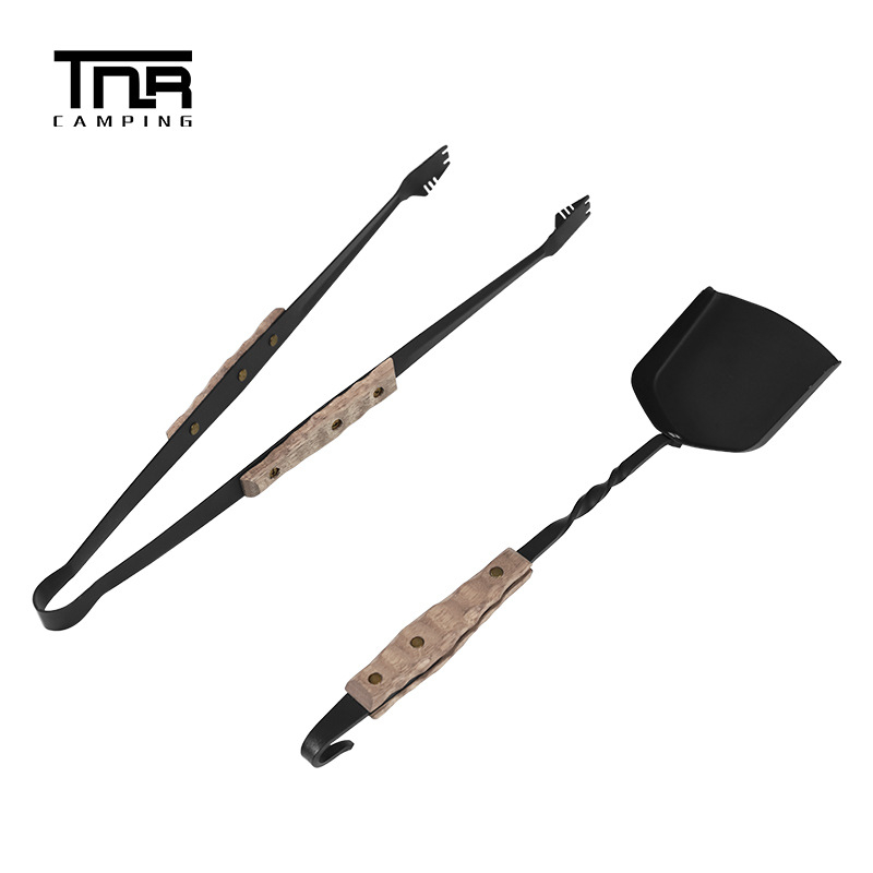 Tnr-fire dvo-dijelni set kliješta za vatru i lopate, od željeza i tikovine, 1,8 kg, za 3–5 osoba